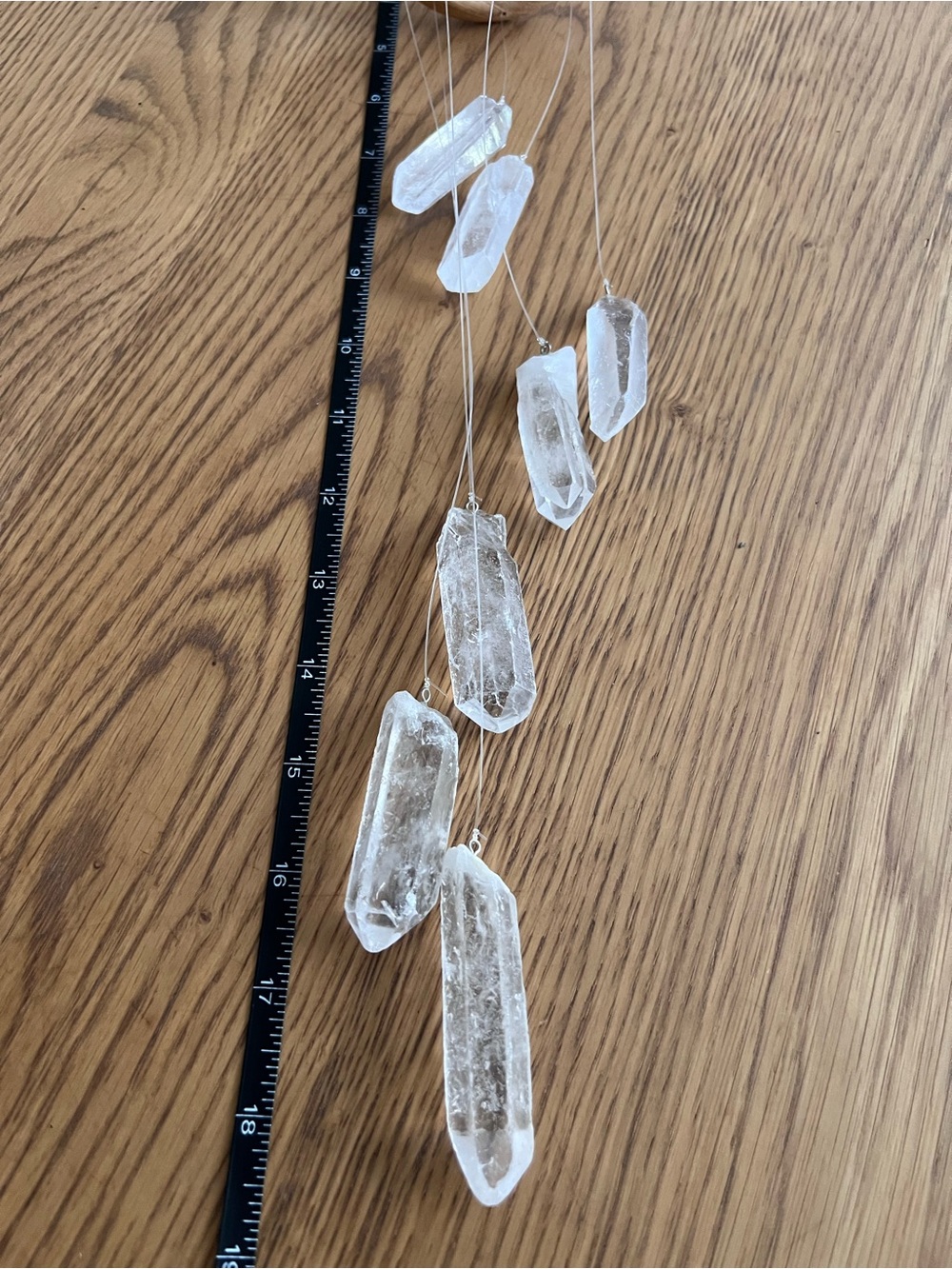Real Crystal Quartzite Hanging Mobile Wind Chime with Natural Wood Rings - Picture 8 of 10